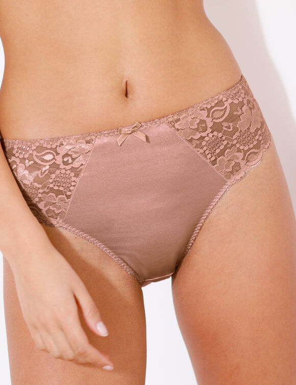 Culotte maille satin&eacute;e et dentelle Avila - lot de 2 (pourpre + cuivre)