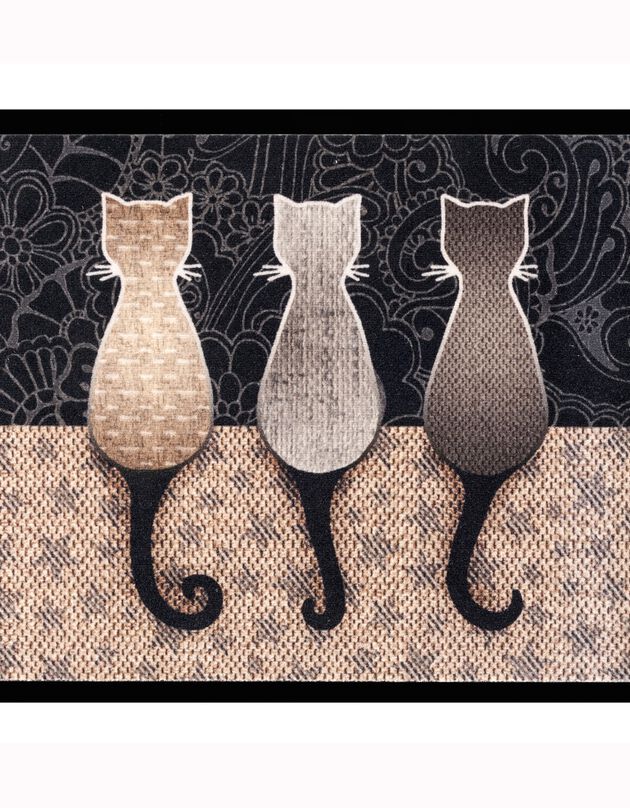 Tapis anti-poussière motif chats (gris/noir)