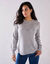 Pull col rond maille ajourée, toucher doux (gris chiné)