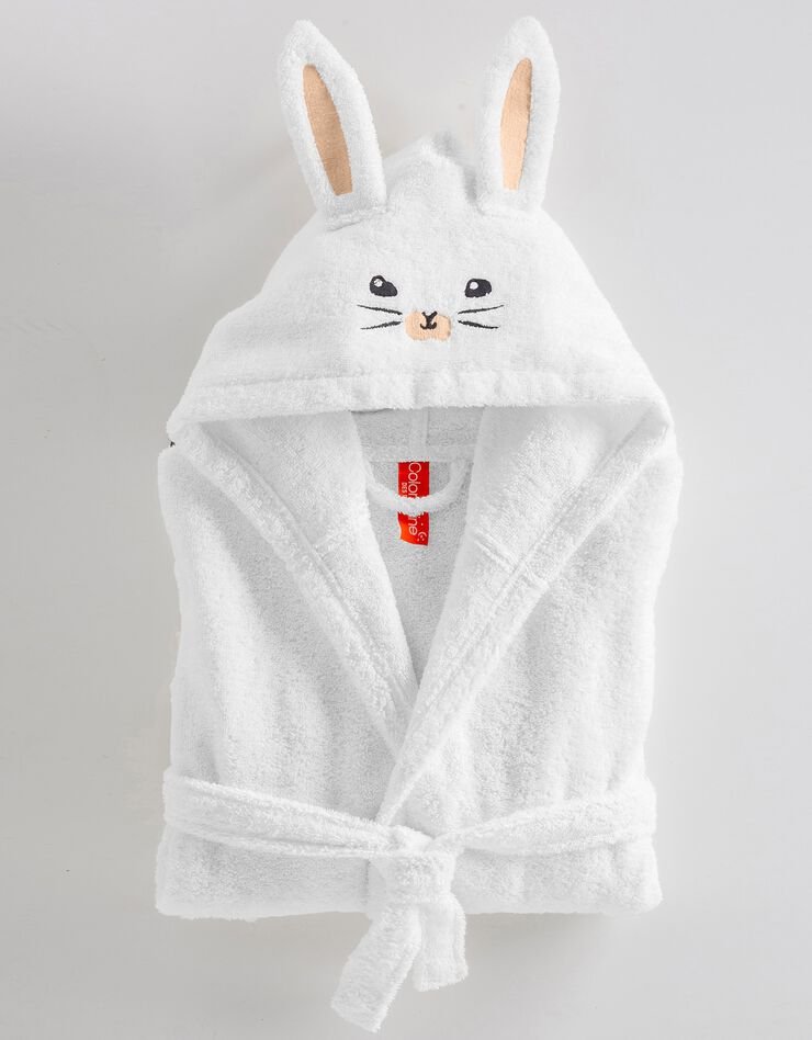 Peignoir de bain enfant lapin à capuche éponge coton - 380 g/m² (blanc)