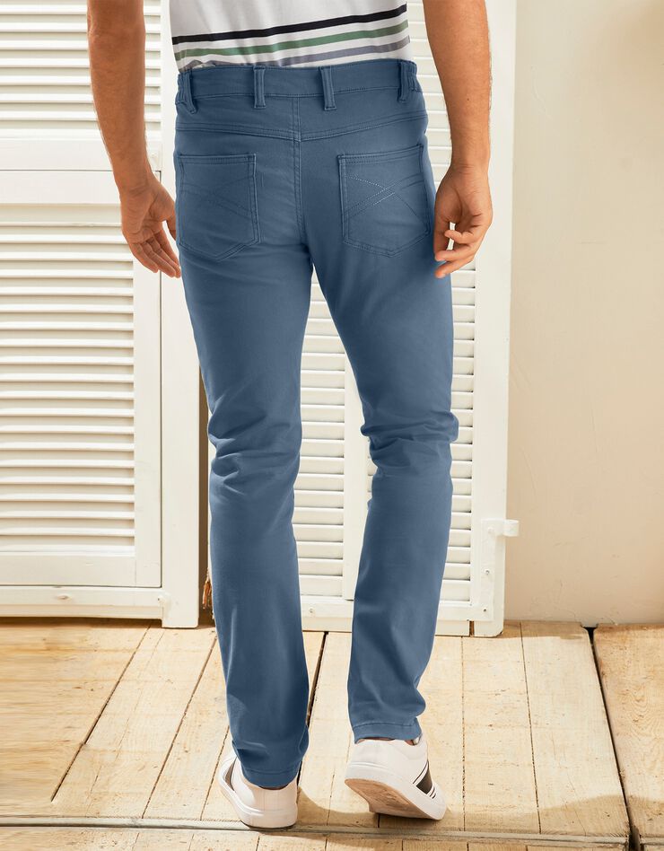 Pantalon droit 5 poches twill coton extensible (bleu grisé)