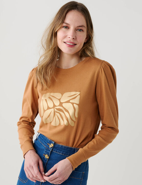 T-shirt manches longues, imprim&eacute; brillant (caramel)