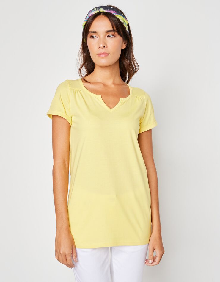 Tee-shirt col tunisien uni coton (jaune pâle) Tee-shirt col tunisien uni coton (jaune pâle)