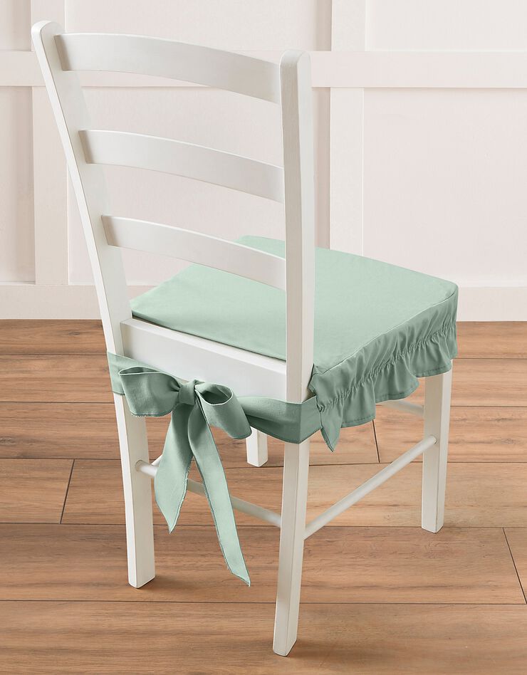 Housse chaise unie volantée coton bachette (vert amande)