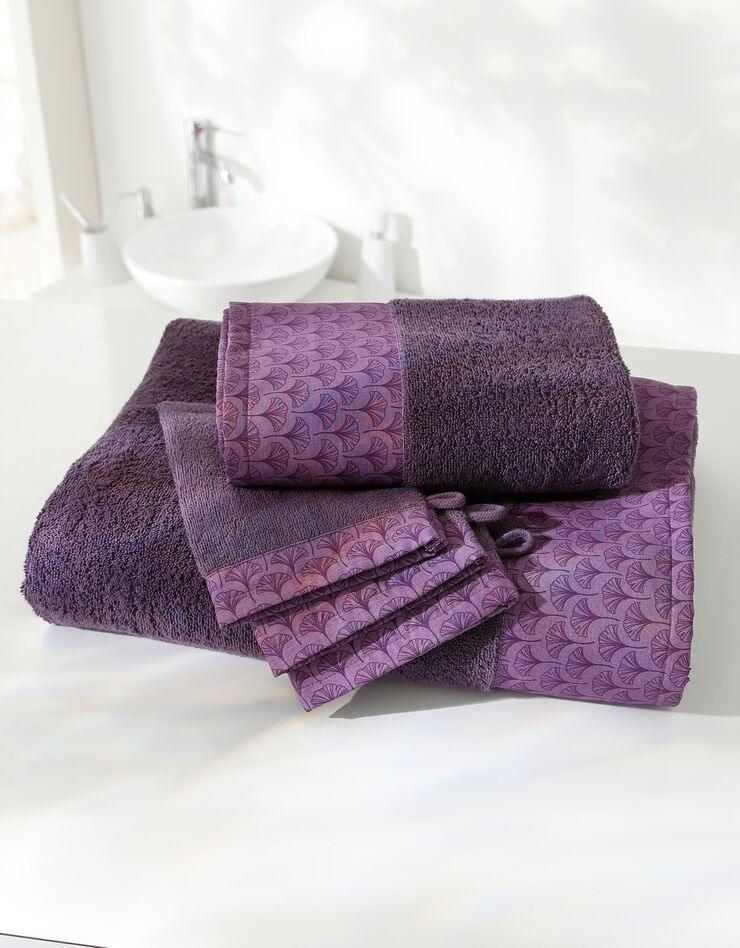 Éponge bouclette 420g/m² liteau imprimé ginkgo  (aubergine)