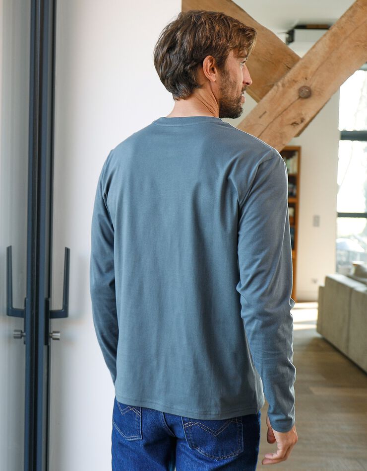 Tee-shirt col rond manches longues - lot de 3 (bleu + marron + gris) Tee-shirt col rond manches longues - lot de 3 (bleu + marron + gris)