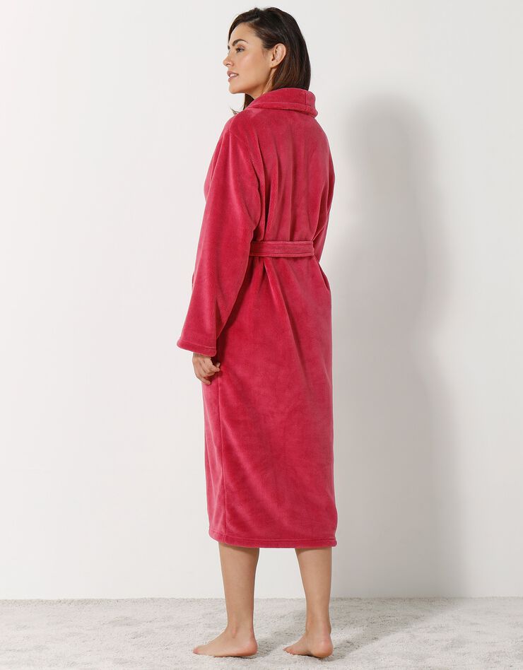 Peignoir mixte adulte col châle, microfibre toucher peluche (framboise)
