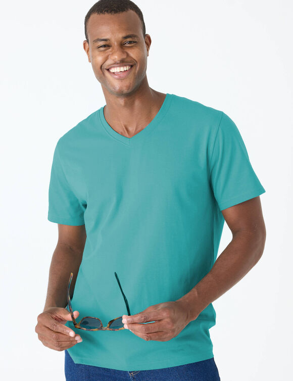 Tee-shirt col V manches courtes (aqua)