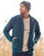 Gilet col montant zippé en tricot, corps doublé polaire (bleu canard mouliné)