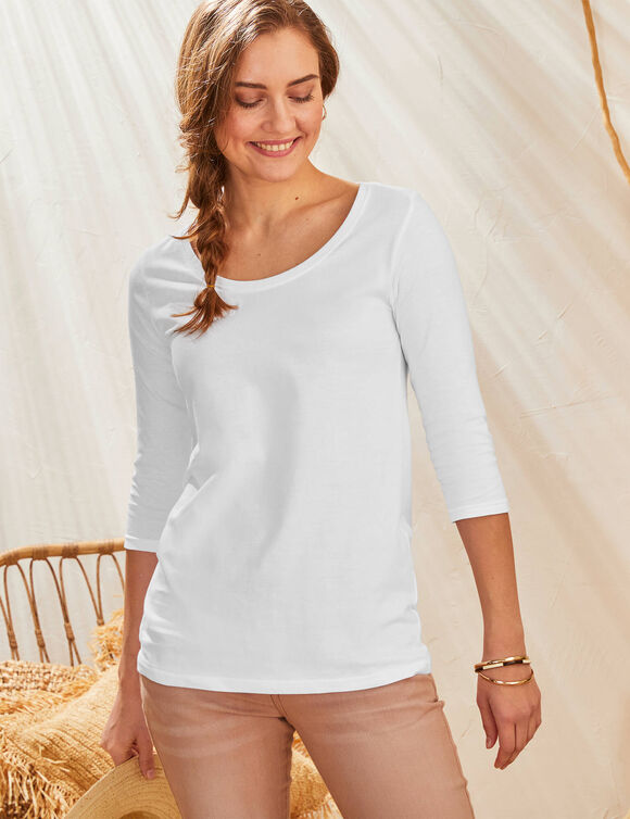T-shirt manches 3/4 uni, coton (blanc)