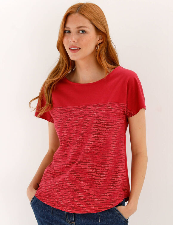 T-shirt imprim&eacute; col rond (framboise)