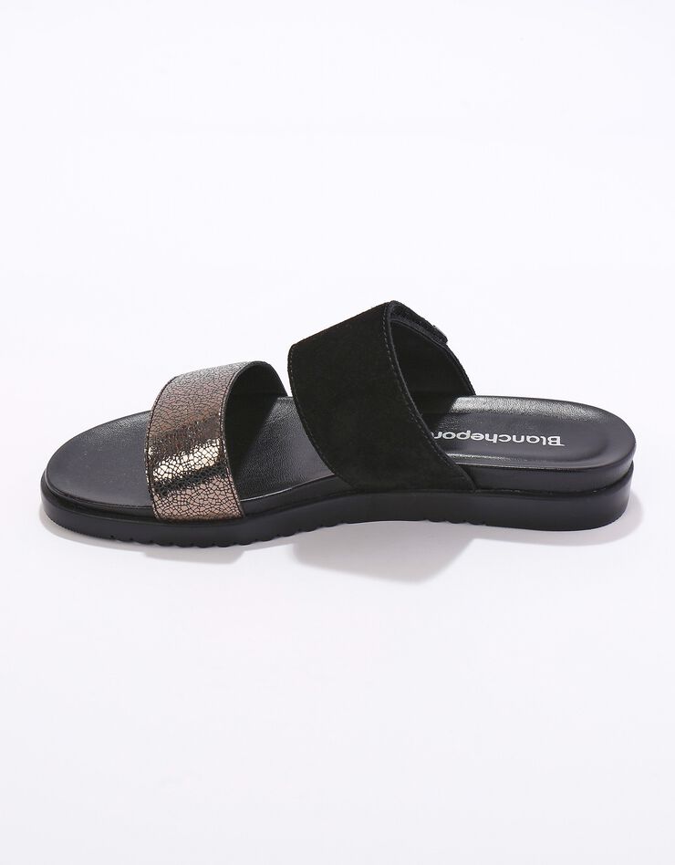 Mules scratchées largeur confort à ouverture totale, cuir irisé (noir)