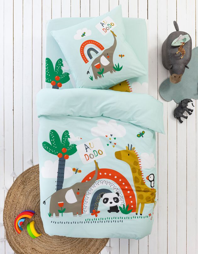 Linge de lit enfant Noé imprimé 1 personne - coton (bleu ciel)