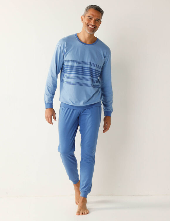 Pyjama coton ray&eacute; manches longues (bleu)