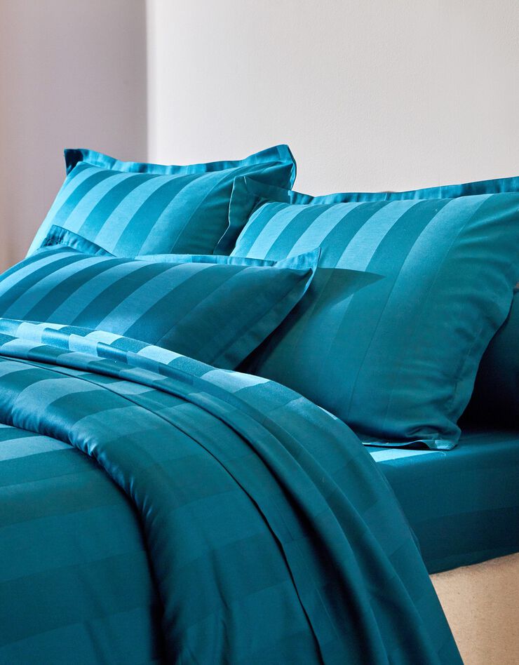 Linge de lit satin rayé (bleu paon)