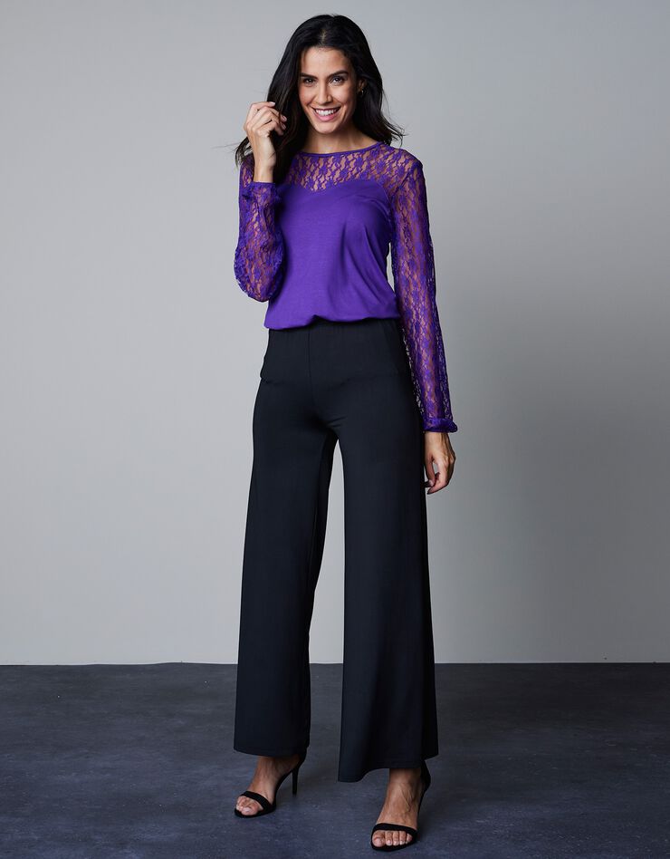Tee-shirt empiècement dentelle - manches longues (violet)
