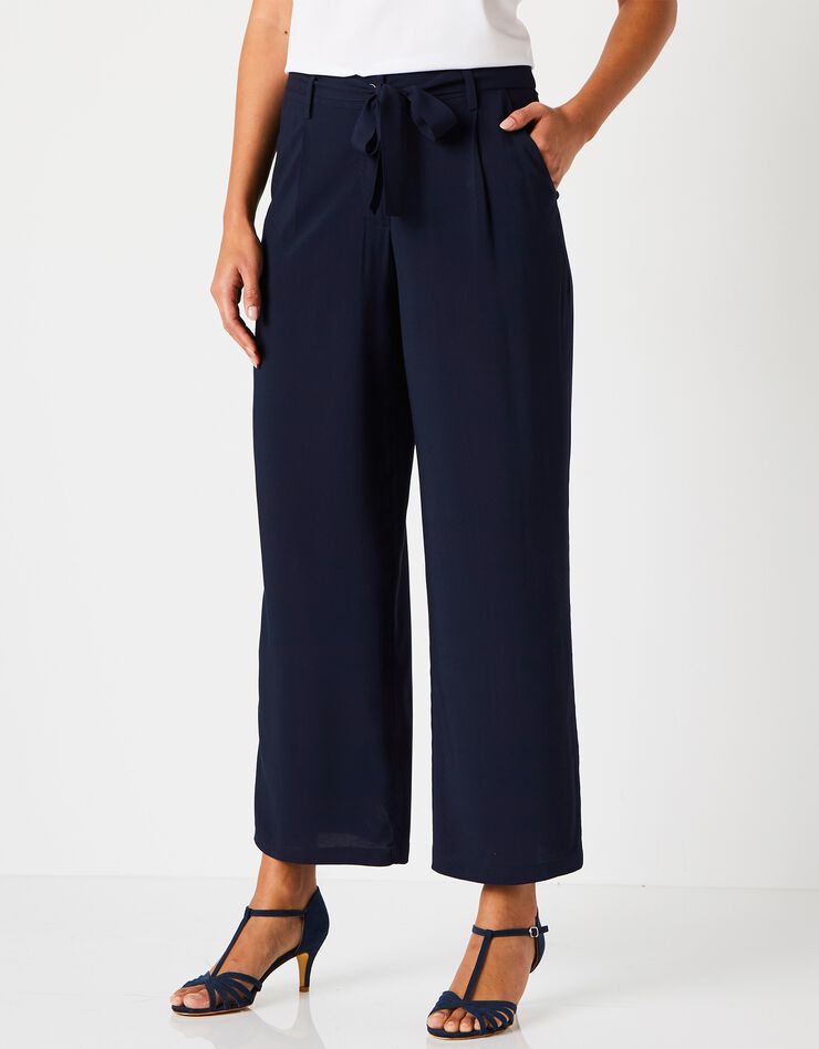Pantalon ceinturé coupe large fluide (marine) Pantalon ceinturé coupe large fluide (marine)