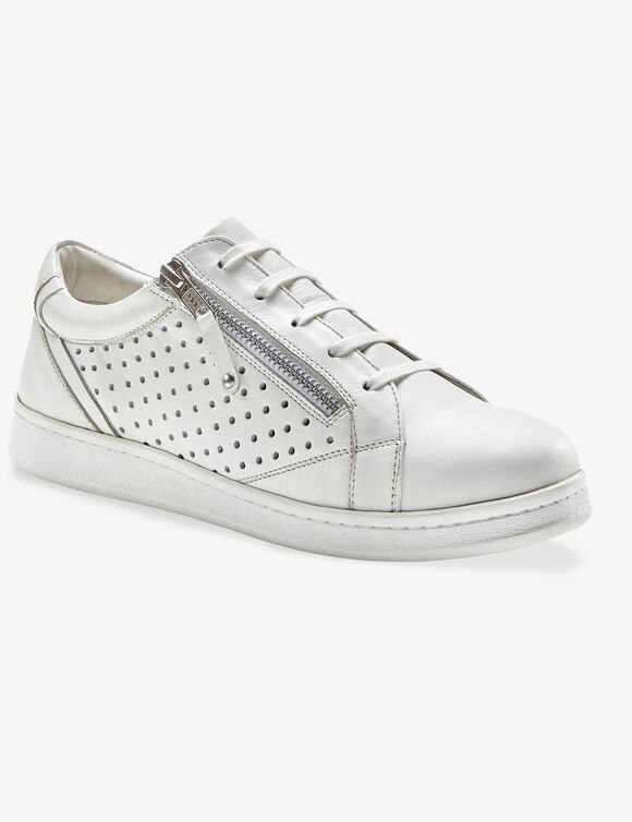 Baskets zipp&eacute;es en cuir perfor&eacute; (blanc)