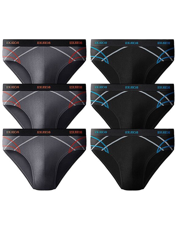 Slip fermé élastiqué surpiqué taille confort - lot de 6 (noir + gris)