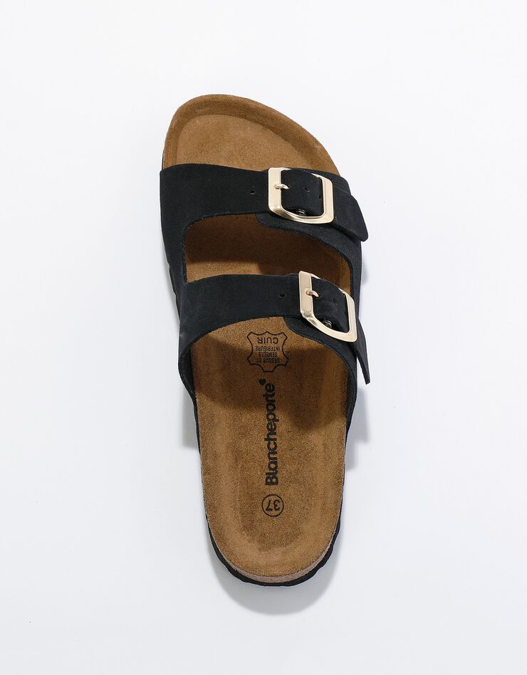 Mules croûte de cuir 2 boucles réglables (noir) Mules croûte de cuir 2 boucles réglables (noir)