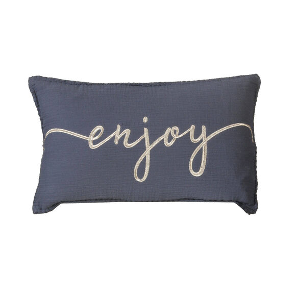 Coussin gaze de coton brodé message (bleu)