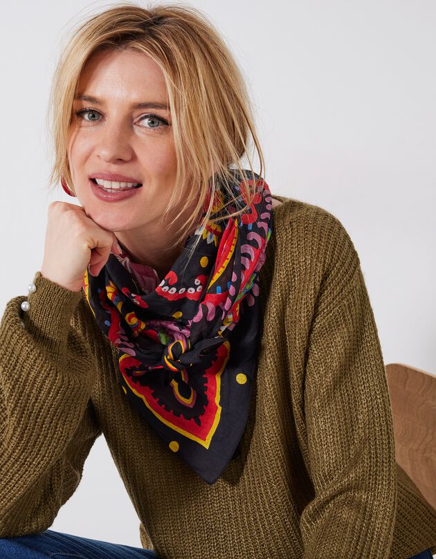 Foulard imprimé multicolore 100 x 100 cm - coton (noir / rouge)