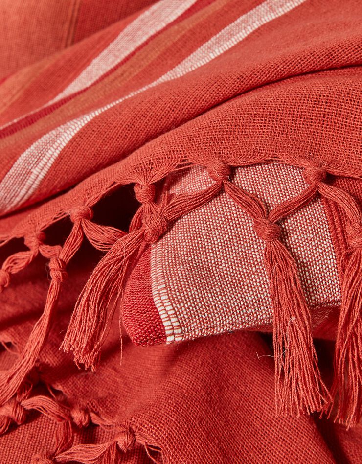 Plaid jeté multicolore coton tissage artisanal (terracotta)