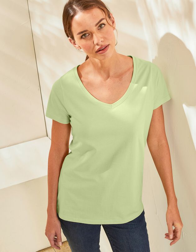 Tee-shirt col V uni manches courtes coton bio (anis) Tee-shirt col V uni manches courtes coton bio (anis)