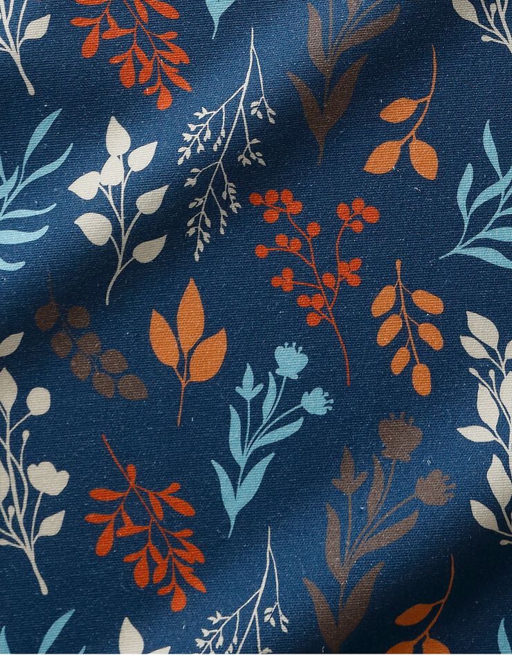 Tablier fabriqué en France, motif fleuri Indian fond bleu - coton biologique(1) (bleu grisé) Tablier fabriqué en France, motif fleuri Indian fond bleu - coton biologique(1) (bleu grisé)