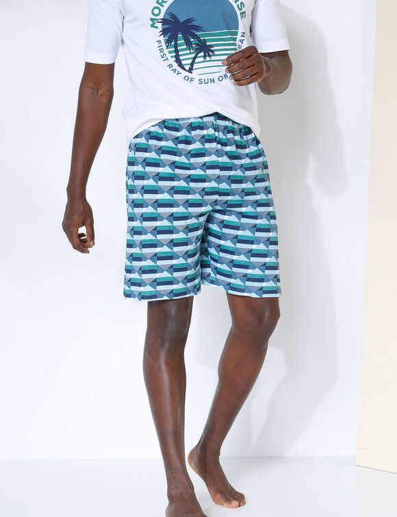Short pyjama coton imprimé (bleu / vert)