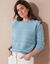 Pull col bateau maille poilue fantaisie (gris bleuté)