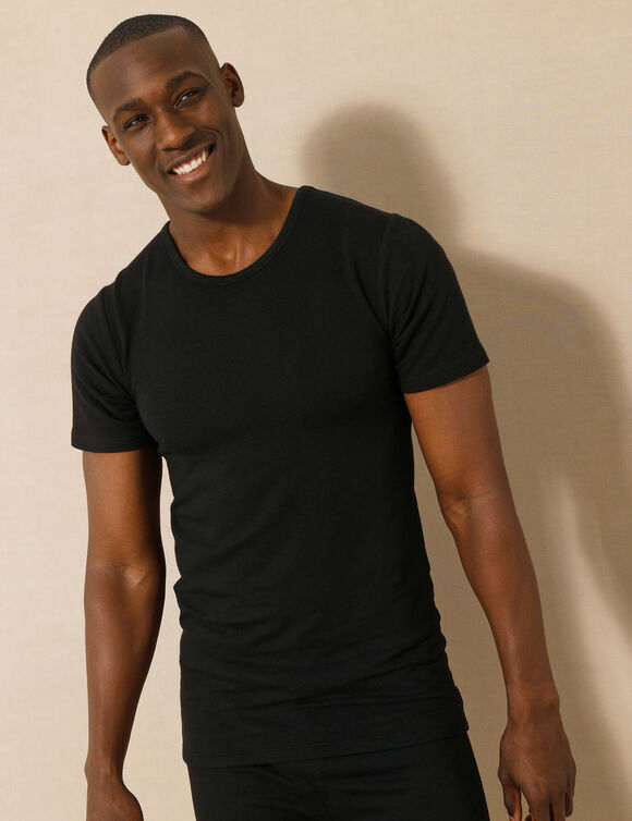 T-shirt sous-vêtement homme col rond manches courte chaleur modérée - lot de 2 (noir)