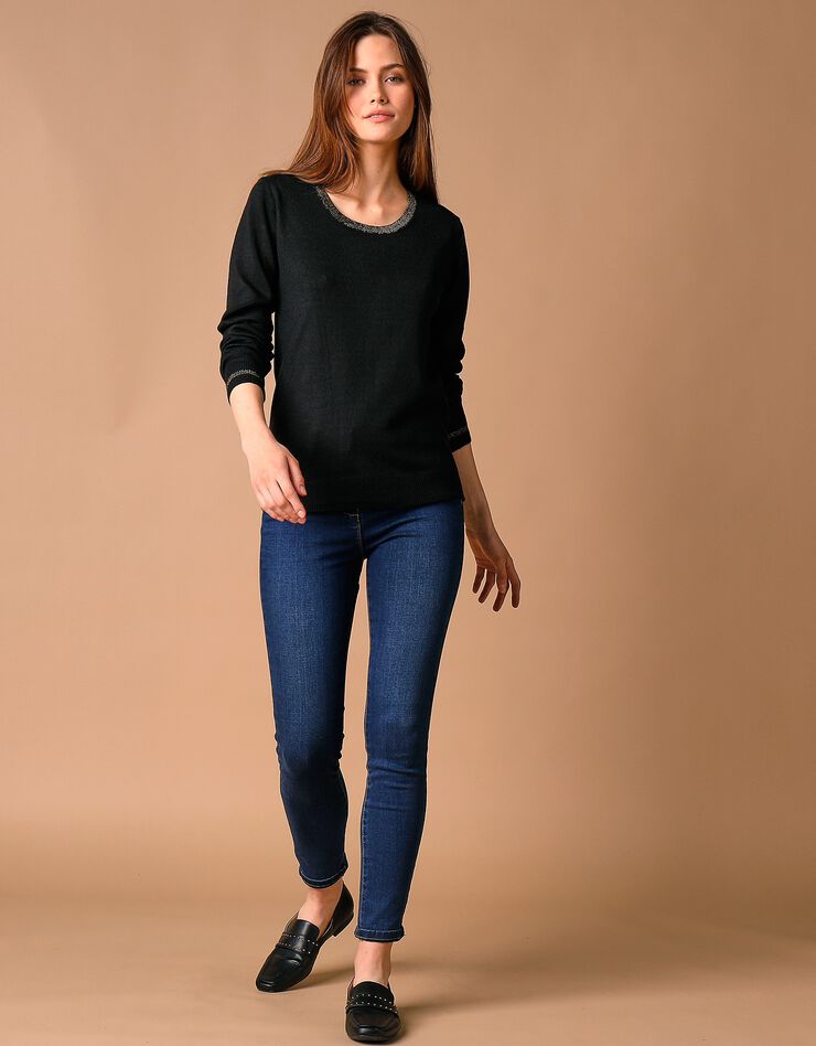 Pull col rond détails brillants, toucher cachemire (noir) Pull col rond détails brillants, toucher cachemire (noir)
