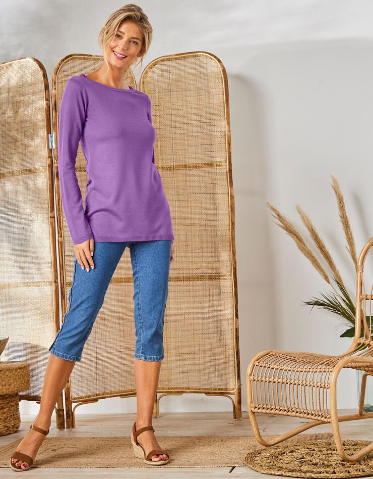 Pull uni, laçage dos imprimé fleuri (lilas) Pull uni, laçage dos imprimé fleuri (lilas)