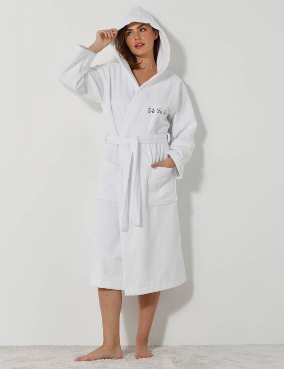 Peignoir mixte adulte col capuche personnalis&eacute; - &eacute;ponge bouclette 380 g/m&sup2; (blanc)