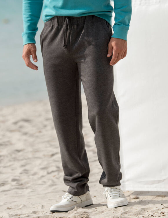 Pantalon jogging molleton bas droits (anthracite chin&eacute;)
