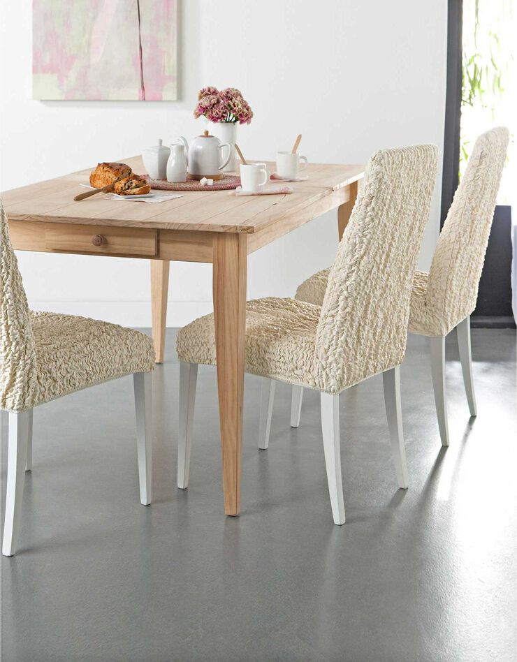 Housse chaise unie gaufrée bi-extensible (naturel)