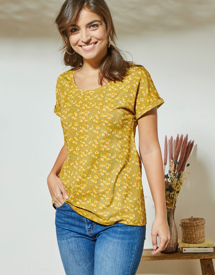 Tee-shirt imprimé manches courtes minimaliste (safran)
