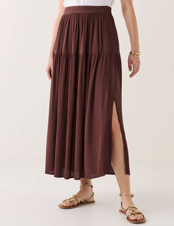 Jupon long uni fente c&ocirc;t&eacute; (chocolat)