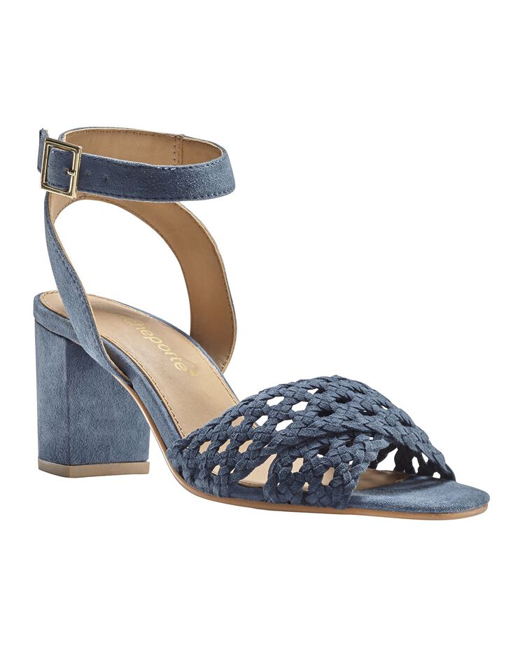 Sandales à brides en cuir tressé à talon (bleu indigo) Sandales à brides en cuir tressé à talon (bleu indigo)