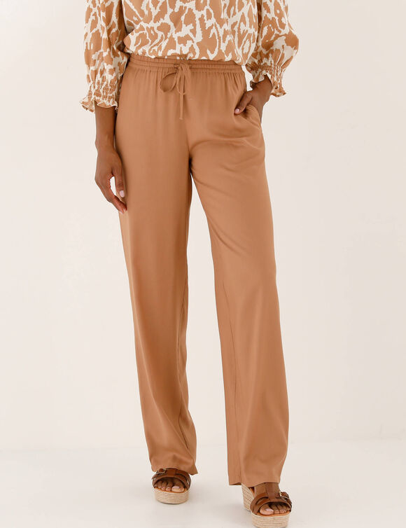 Pantalon large fluide uni (noisette)