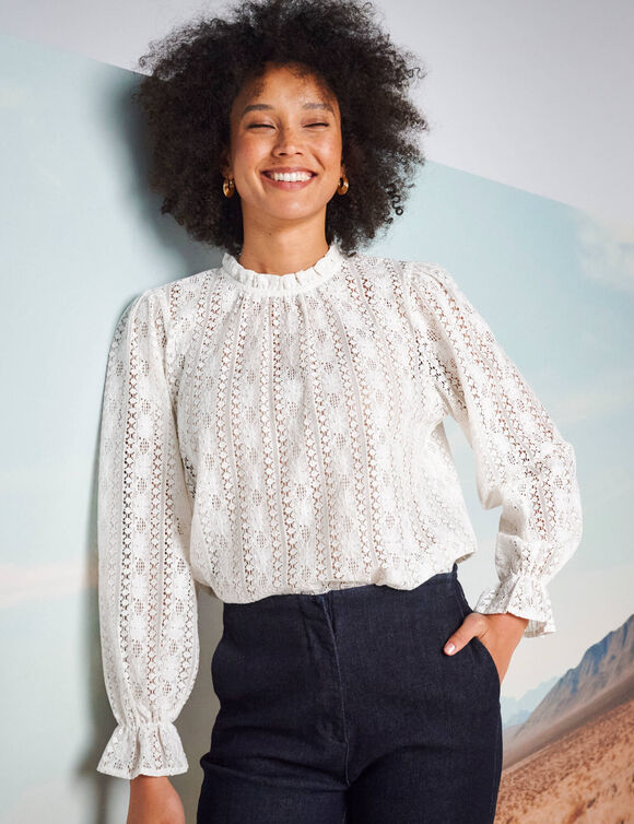 Blouse col victorien unie, dentelle (écru)