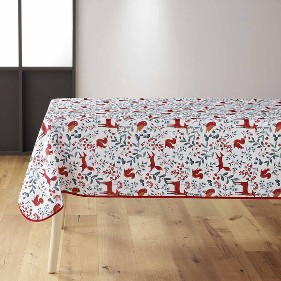 Nappe anti-taches motif forêt (blanc / rouge)