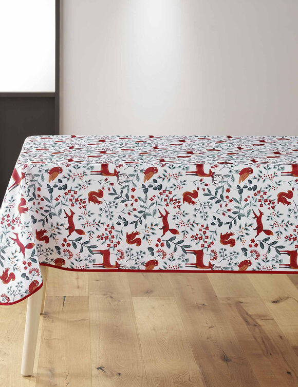 Nappe anti-taches motif forêt (blanc / rouge)