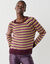 Pull ray&eacute; col rond, maille fantaisie toucher doux (naturel / bordeaux)