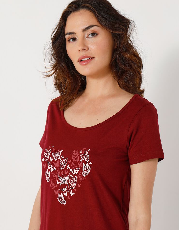 Chemise de nuit courtes manches courtes motif «papillons» (cerise) Chemise de nuit courtes manches courtes motif «papillons» (cerise)