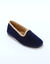 Chaussons slippers en velours, biais contrastant (bleu marine)