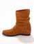 Bottes plissées mi-hautes en cuir velours, semelle compensée invisible (caramel)