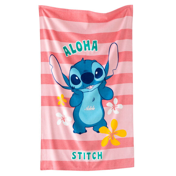 Drap de bain enfant Stitch® personnalisé éponge et velours coton - 320g/m² (rose)