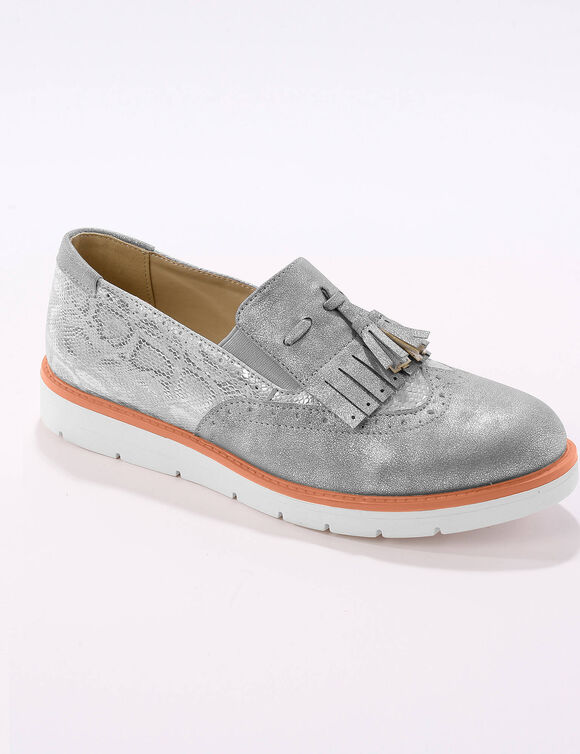 Slippers compensés à franges et glands - python gris/argenté (gris / argenté)